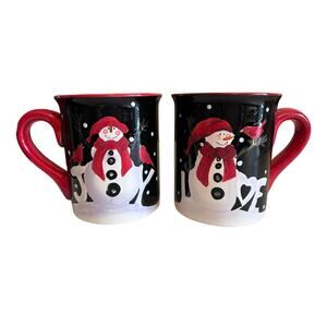 Stephanie Stouffer Love & Joy Snowman Christmas Holiday Mugs Set of 2